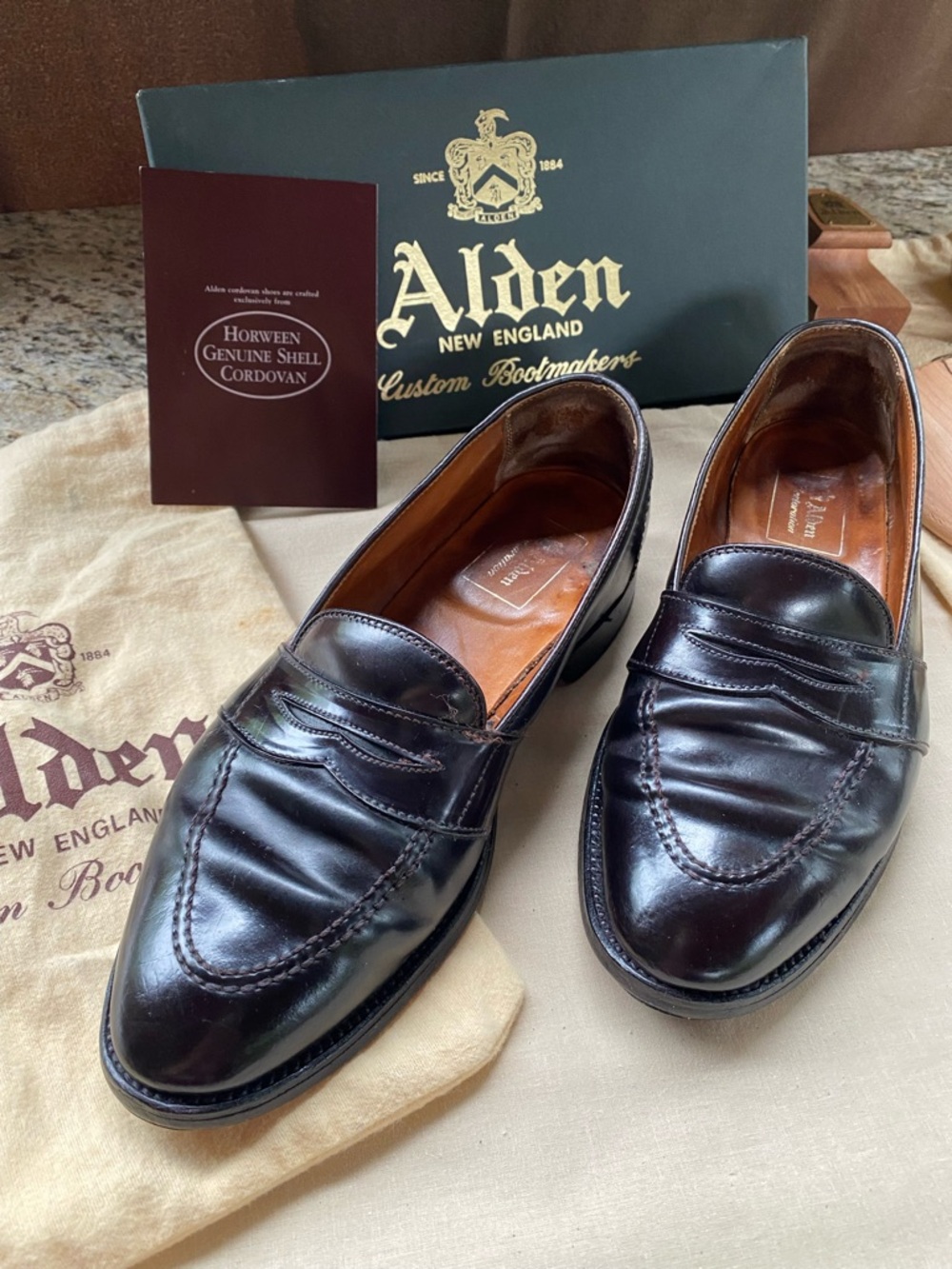 Alden Men’s Penny Loafers in Dark Burgundy Shell Cordovan